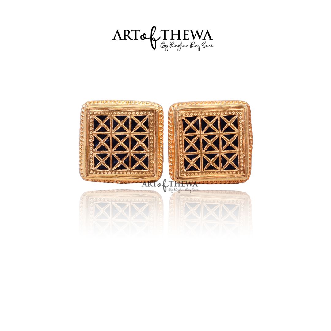 Thewa Jewellery Square Checks Cufflinks for Men