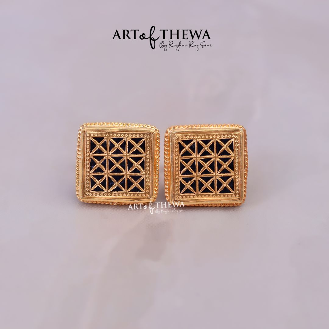 Thewa Jewellery Square Checks Cufflinks for Men