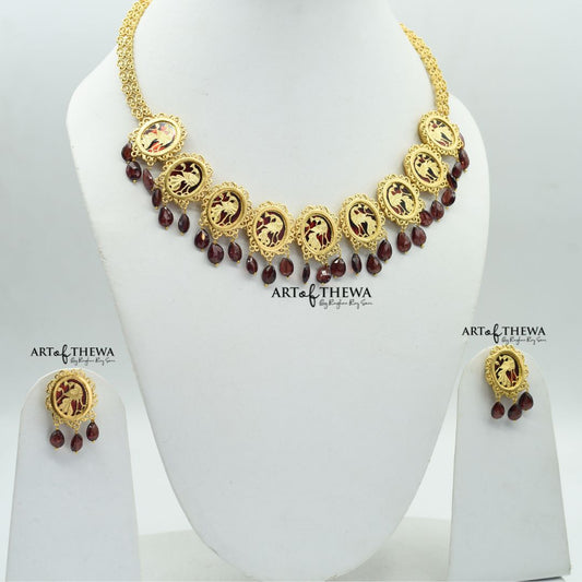 9 Piece Peacock Designer Thewa art Necklace Set - A Regal Experience