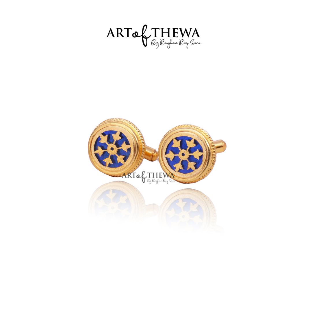Original Art of Thewa Jewellery Designer Round Cufflinks for Suit