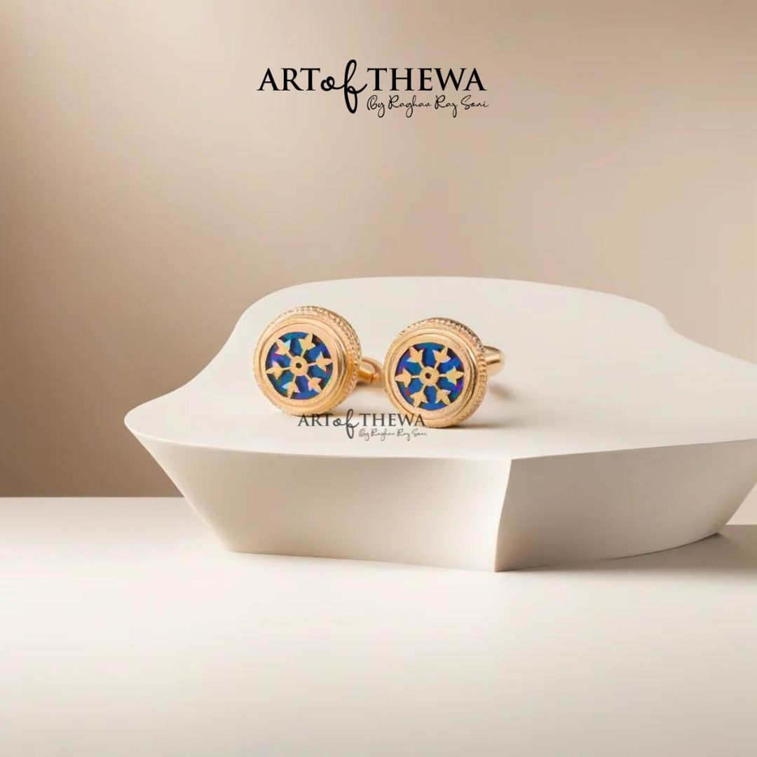 Original Art of Thewa Jewellery Designer Round Cufflinks for Suit