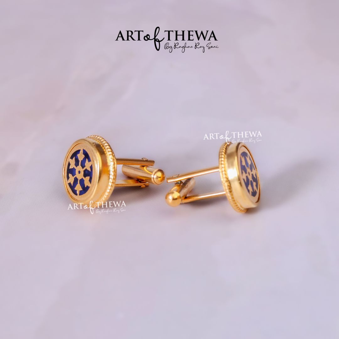 Original Art of Thewa Jewellery Designer Round Cufflinks for Suit