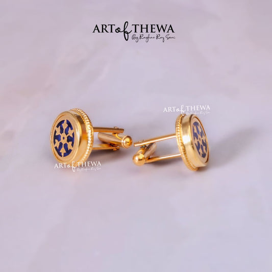 Original Art of Thewa Jewellery Designer Round Cufflinks for Suit