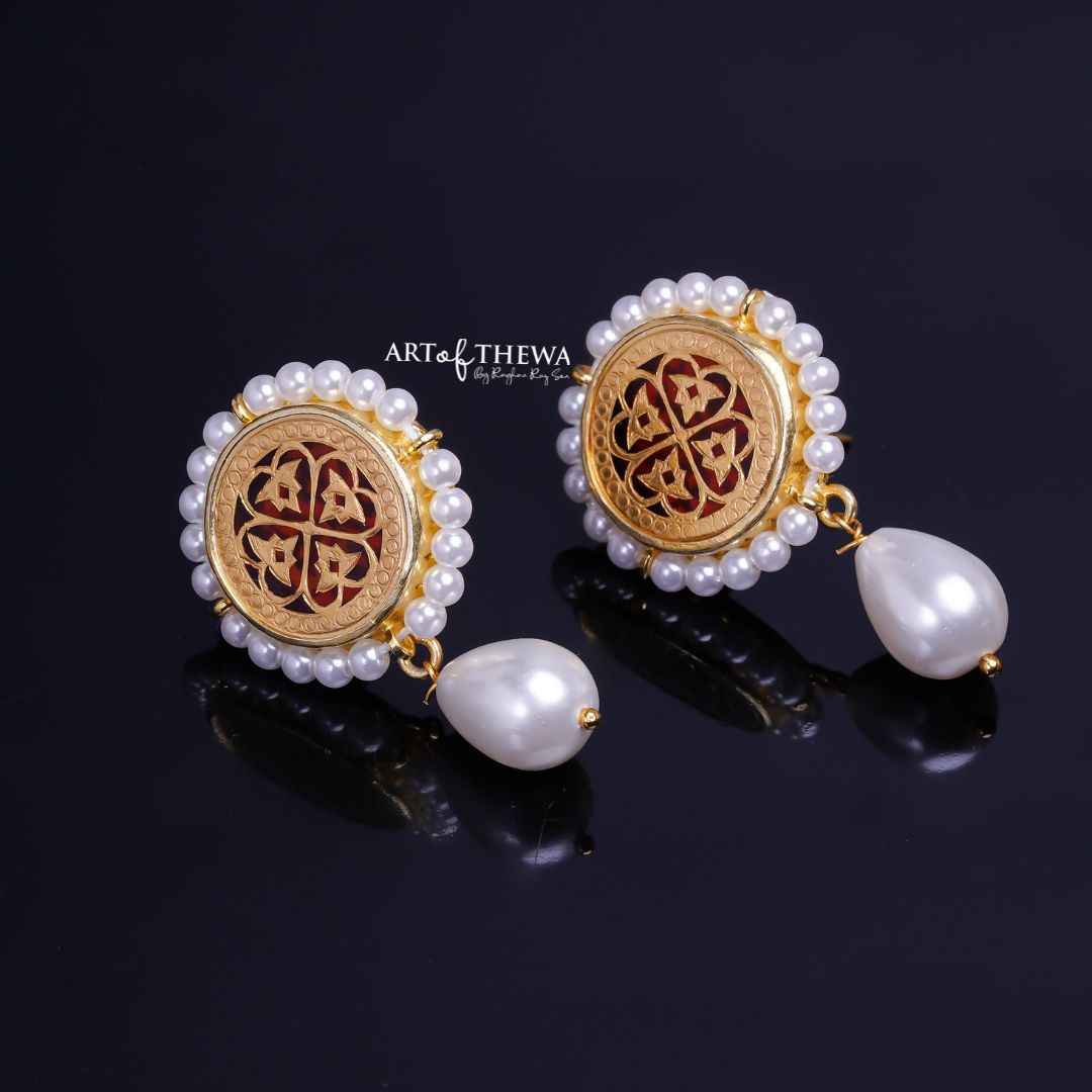 Pearl Earrings Gold Drop Shape Earrings Pearl Drop Thewa Art Earrings