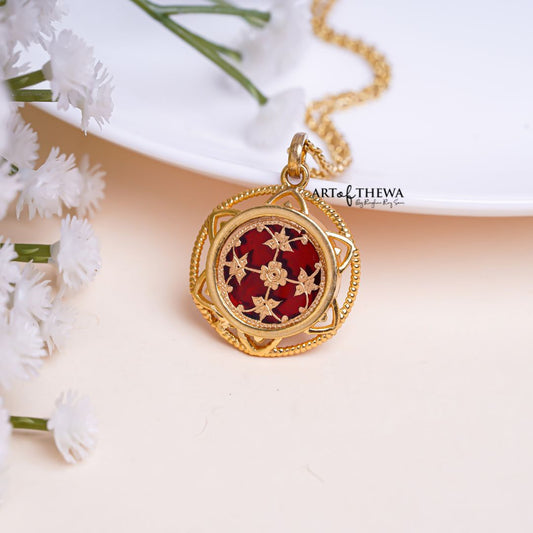Thewa Kala Floral Motif Pendant with Chain – A Tribute to Artistry and Elegance