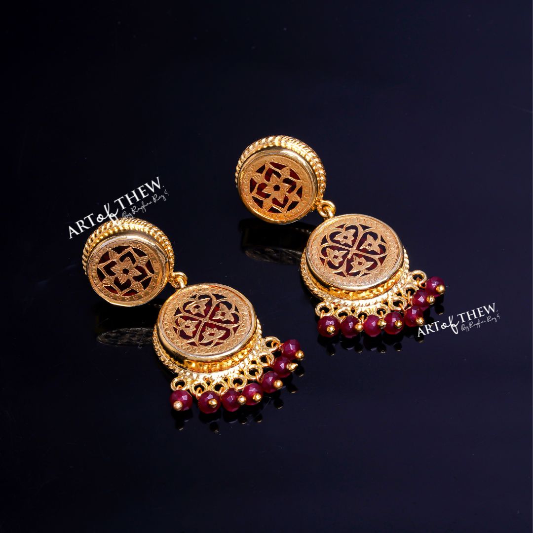 Twin Step Red Spherical Thewa Earrings - Main Image