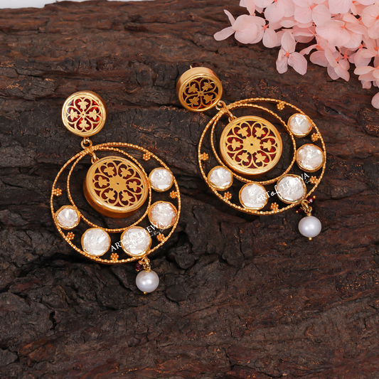 Exquisite Mandana Chandbali Thewa Art Earrings: Elegance Redefined