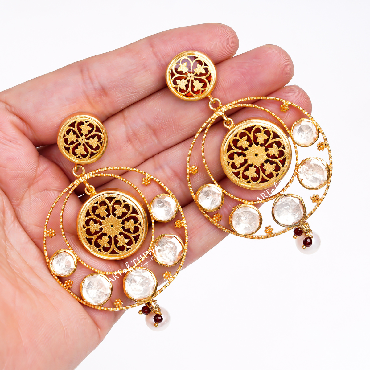 Exquisite Mandana Chandbali Thewa Art Earrings: Elegance Redefined