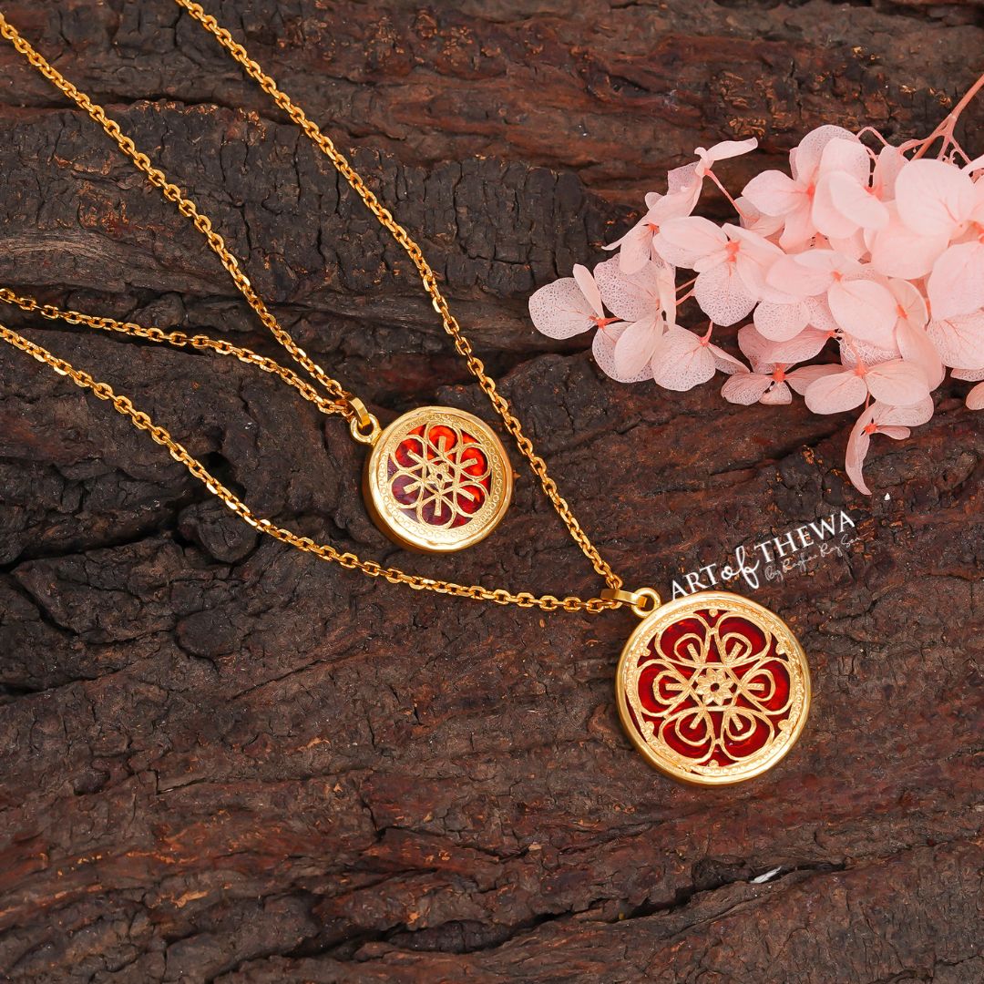 Thewa art double chain pendant