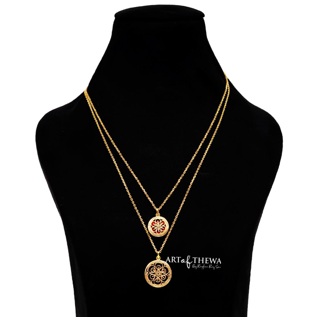 Thewa art double chain pendant