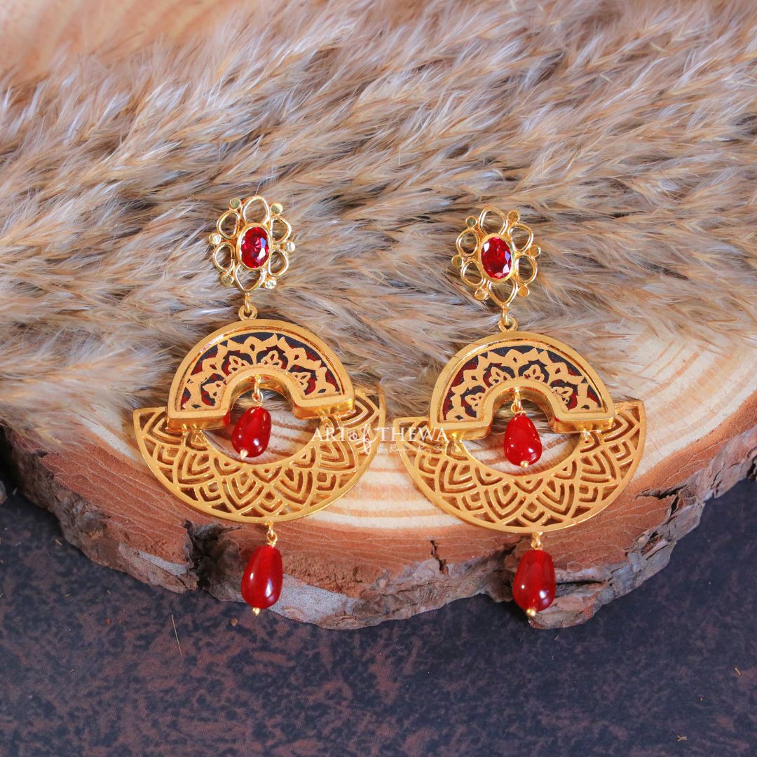 Half-moon Thewa art Engraved earrings