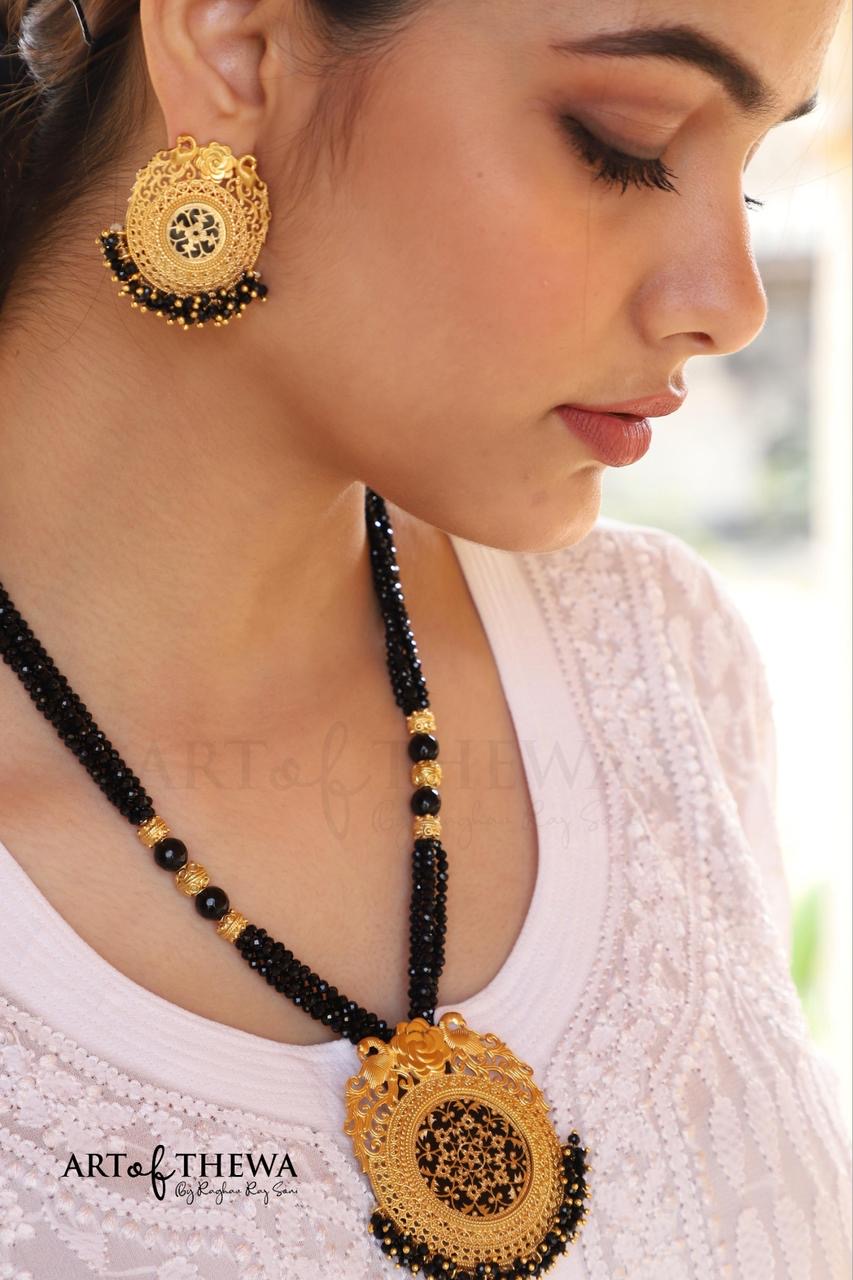 Amora peacock Thewa art Necklace set