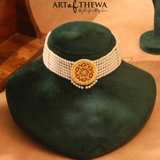Ahyana Thewa jewellery Choker set rose gold pearl