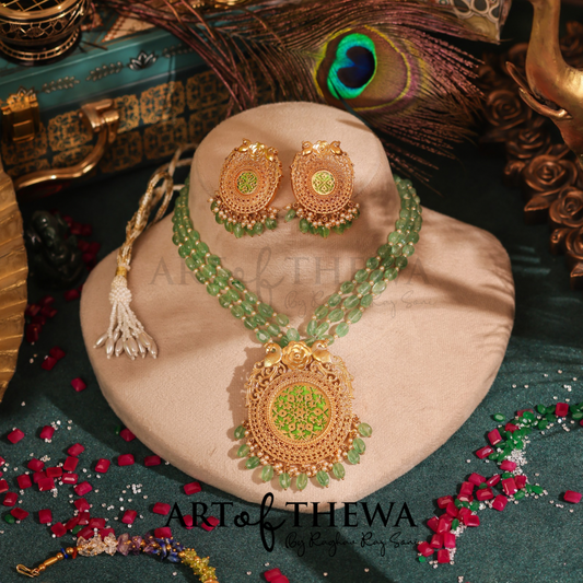 Amora peacock Thewa art Necklace set