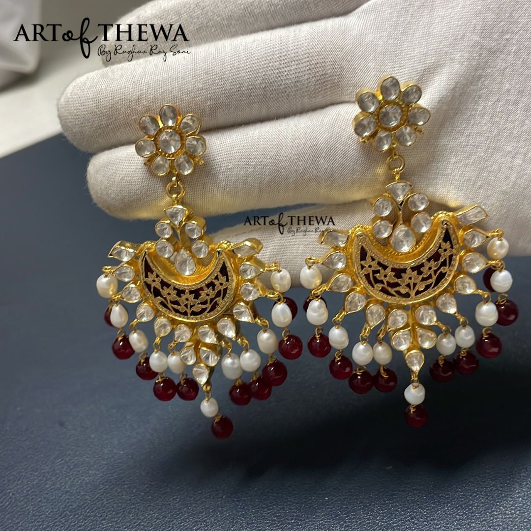 Chandbali Moissanite Thewa art earrings