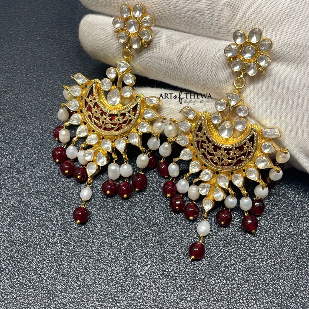 Chandbali Moissanite Thewa art earrings
