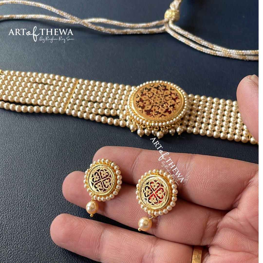 Ahyana Thewa jewellery Choker set rose gold pearl