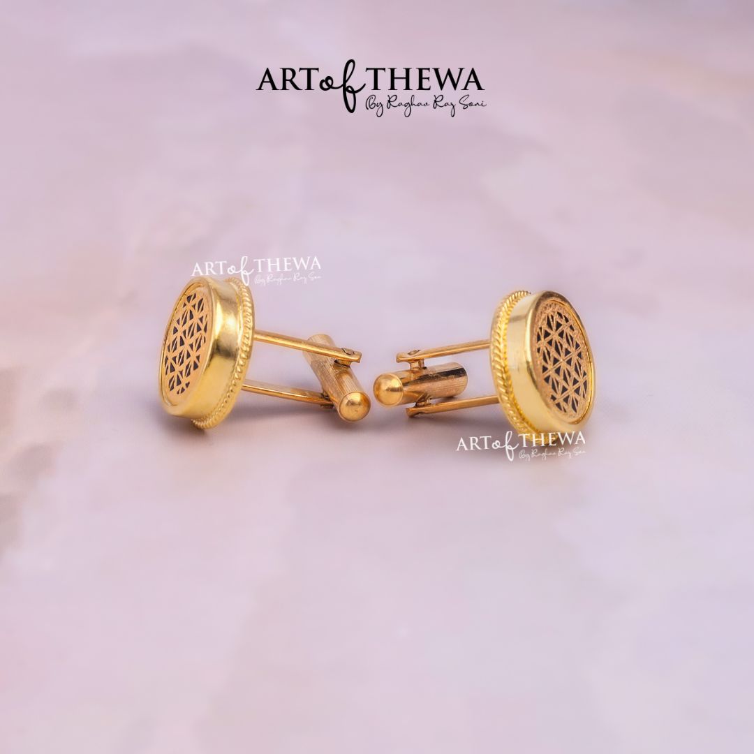 Original Thewa art Jewellery Round Cufflinks in checks design
