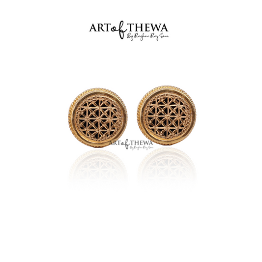 Original Art of Thewa Jewellery Designer Checks Round Cufflinks for Suit