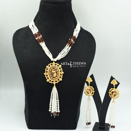 Elegance of Royalty - The Peacock Tessel Art of Thewa Necklace Set