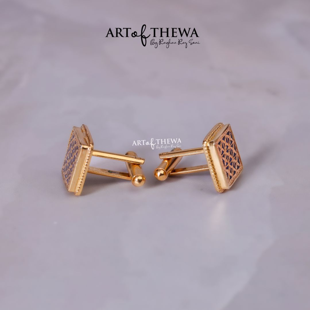 Thewa Jewellery Designer Square Floral Cufflinks