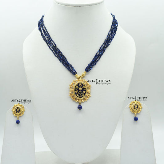 Bhavin Royal Blue Art of Thewa Pendant Set – Unveil Elegance and Opulence