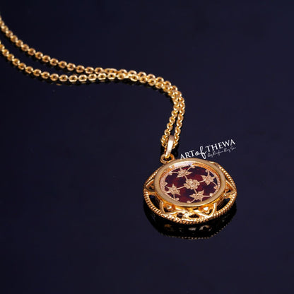 Thewa Kala Floral Motif Pendant with Chain – A Tribute to Artistry and Elegance