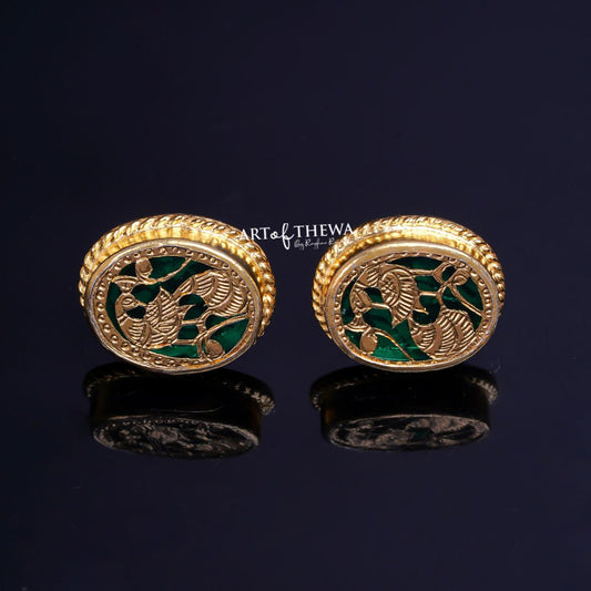 Oval Peacock Stud Earrings– A Fusion of Tradition and Elegance