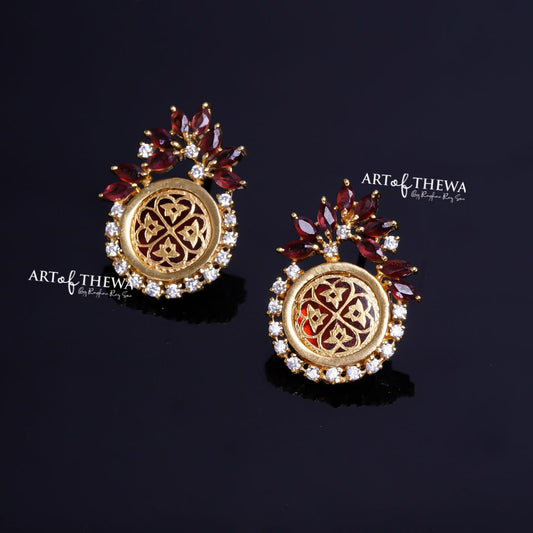 Thewa Art Teardrop Stud Earrings– A Fusion of Elegance and Intricacy