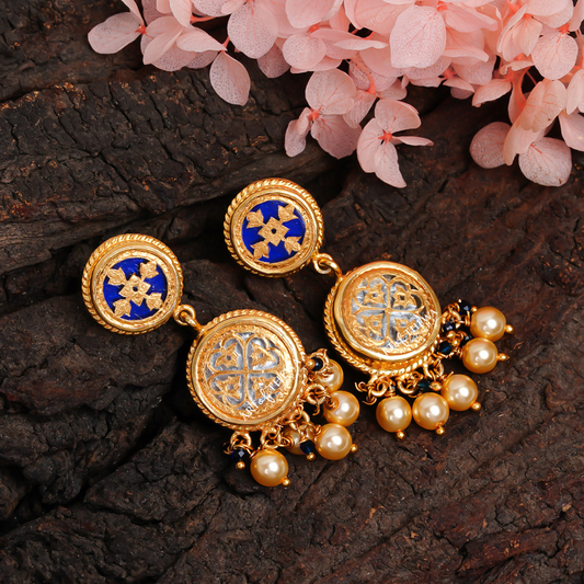 Blue Bianco Thewa Art Latkan Earrings - An Expression of Heritage Royalty