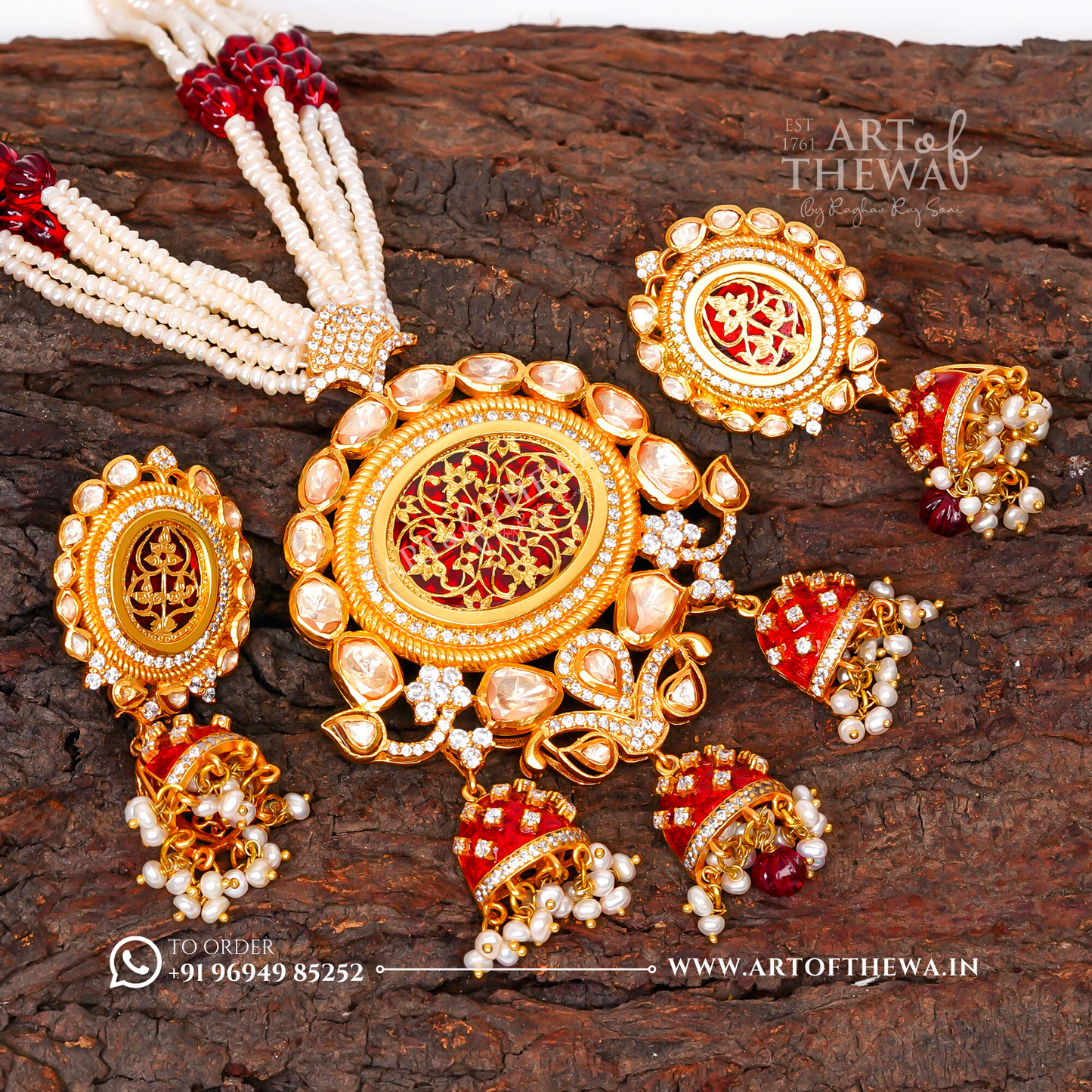 Regal Alekhya Thewa Art Necklace Set with Jhumki - A Majestic Statement of Opulence