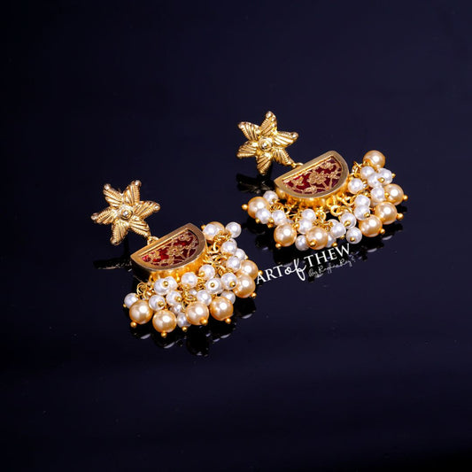 Star Pearl Thewa Earrings – A Celestial Fusion of Pearls and Floral Splendor