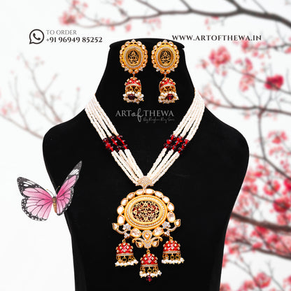 Regal Alekhya Thewa Art Necklace Set with Jhumki - A Majestic Statement of Opulence