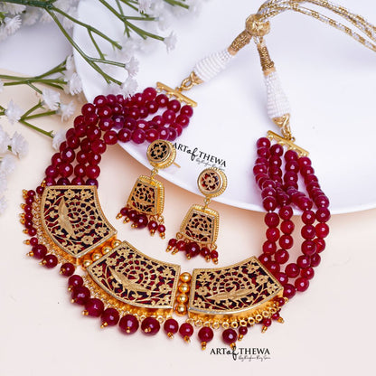 Thewa Kala Dancing Peacock 3-Piece Big Necklace Set - A Majestic Fusion of Tradition and Beauty