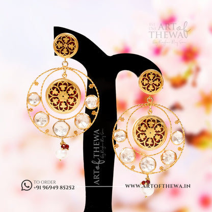 Exquisite Mandana Chandbali Thewa Art Earrings: Elegance Redefined