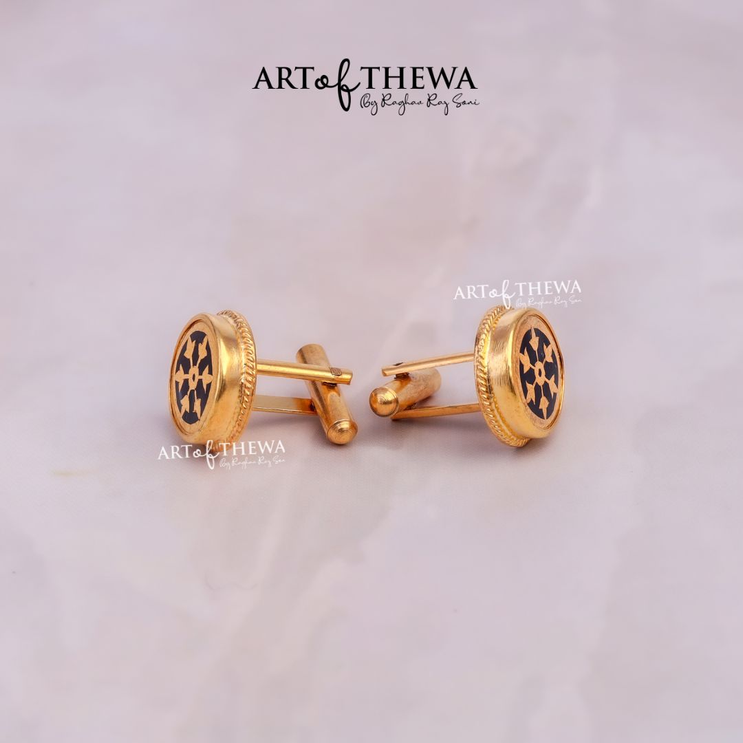 Original Art of Thewa Jewellery Designer Round Cufflinks for Suit