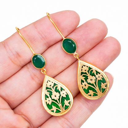 Stone Drop Thewa Art Earrings - A Regal Symphony of Elegance