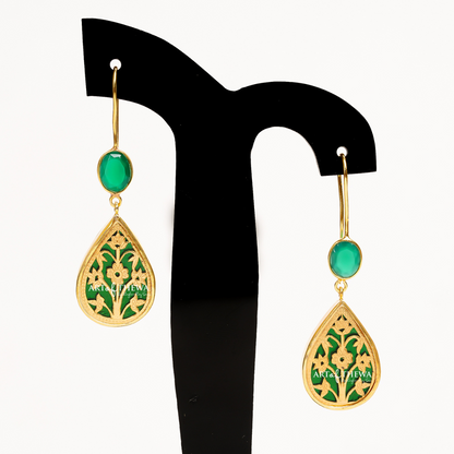 Stone Drop Thewa Art Earrings - A Regal Symphony of Elegance