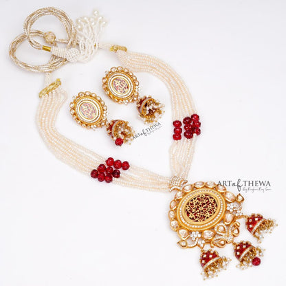 Regal Alekhya Thewa Art Necklace Set with Jhumki - A Majestic Statement of Opulence