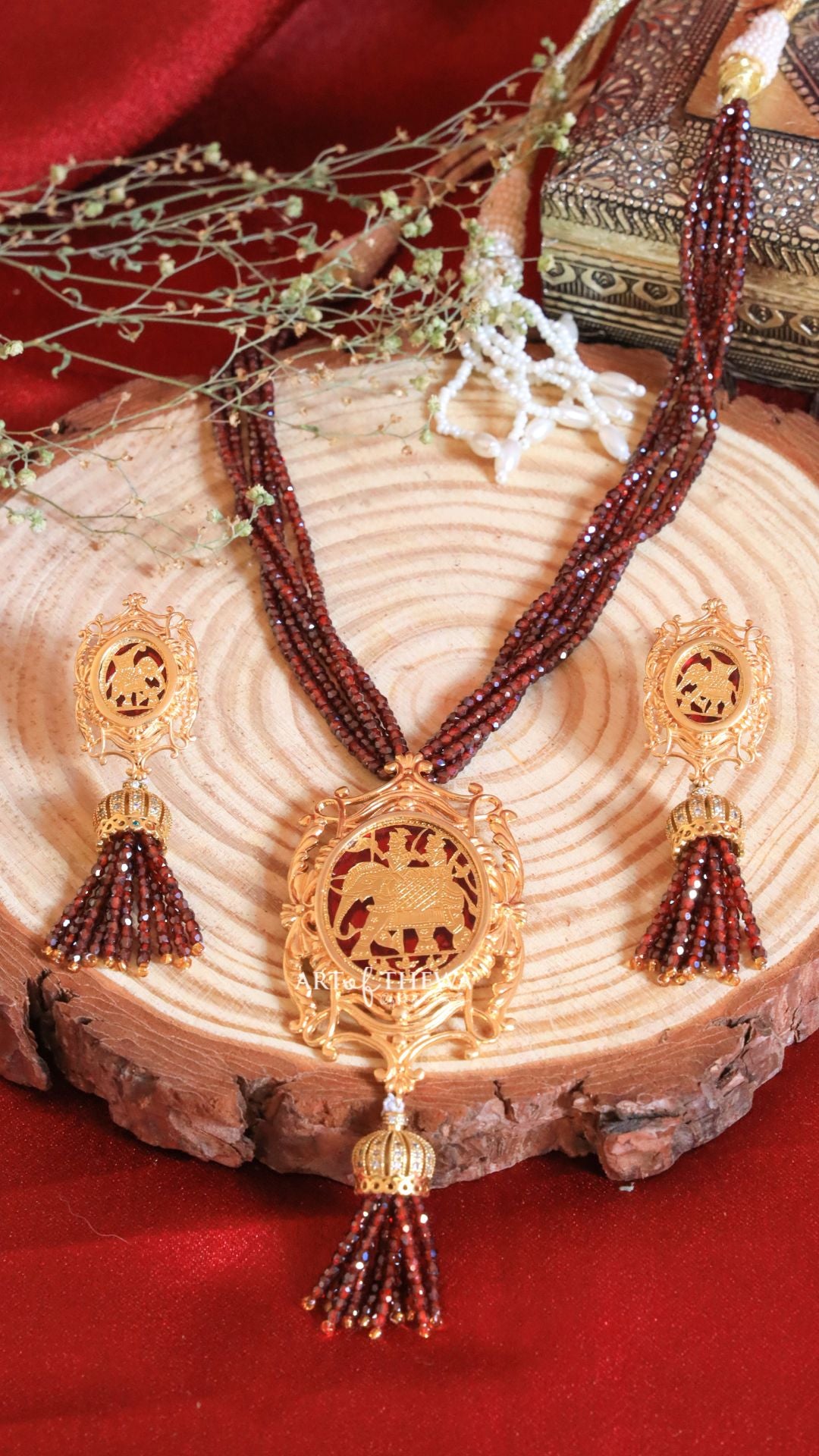 Regal Elephant Thewa art Designer Necklace set