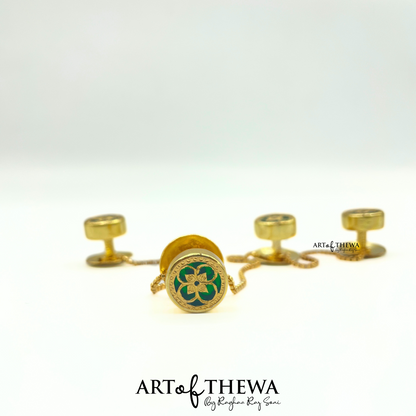 Thewa art round green kurta buttons