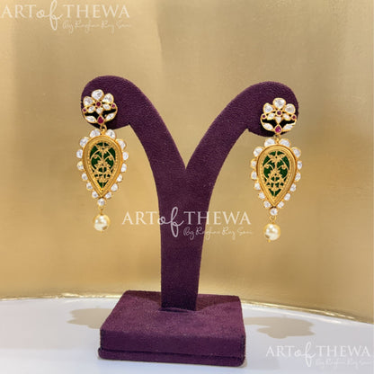 Rajpushp Polki Thewa earrings - Handcrafted Gold floral Heritage jewellery
