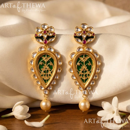 Rajpushp Polki Thewa earrings - Handcrafted Gold floral Heritage jewellery
