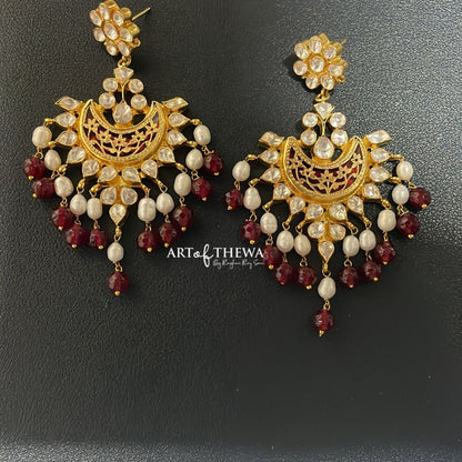 Chandbali Moissanite Thewa art earrings