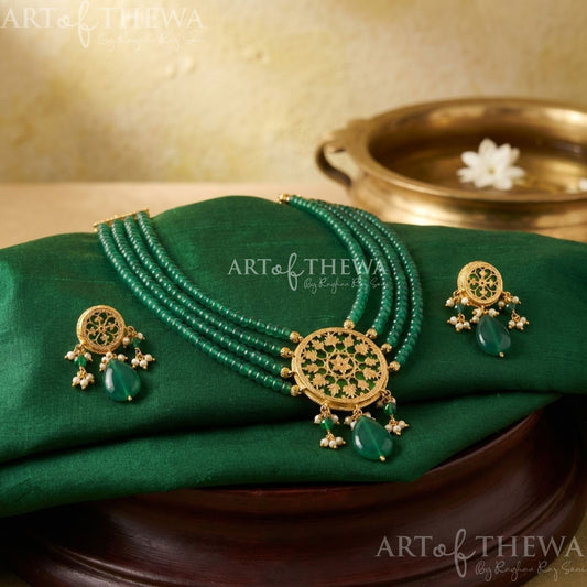 Thewa art round Floral Necklace set