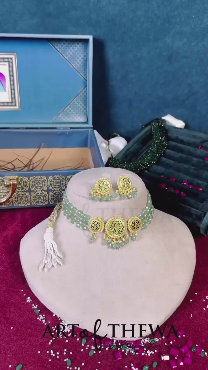 3 piece Flower Choker Art of Thewa by Raghav Rajsoni 
